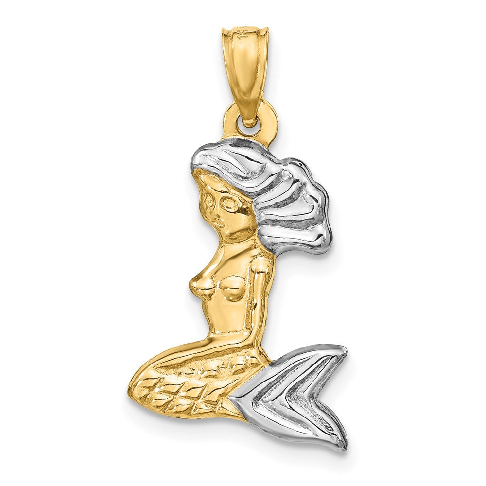 14k Yellow & Rhodium 14 mm  3-D Mermaid Pendant (0.88 grams)