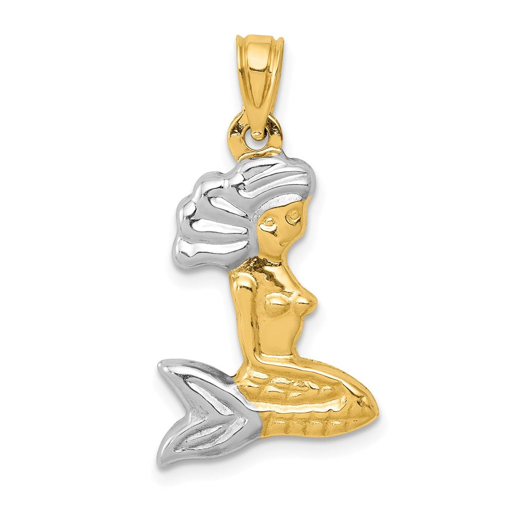 14k Yellow & Rhodium 14 mm  3-D Mermaid Pendant (0.88 grams)