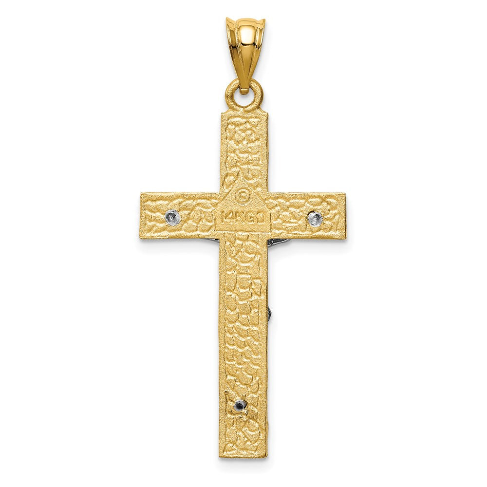 14k Two-tone 20 mm INRI Jesus Crucifix Pendant (3.36 grams)