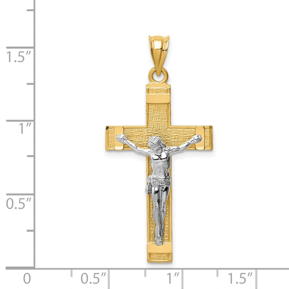 14k Two-tone 20 mm INRI Jesus Crucifix Pendant (3.36 grams)