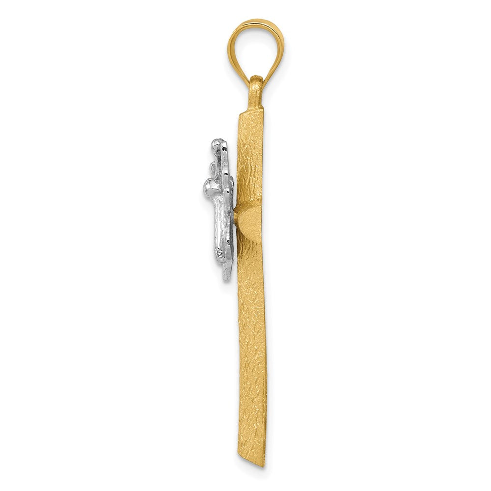 14k Two-tone Cross with Butterfly Pendant (2.9 grams)