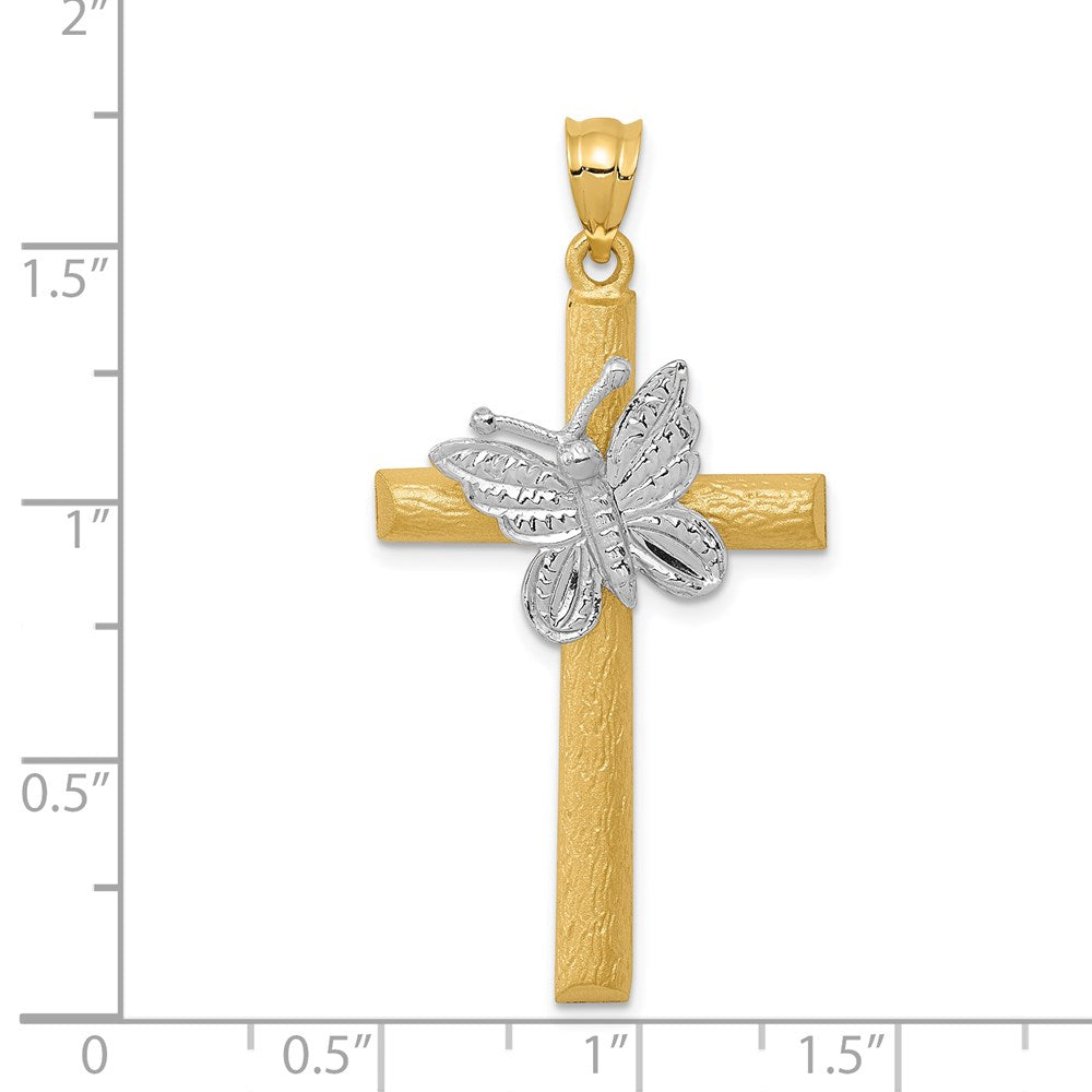 14k Two-tone Cross with Butterfly Pendant (2.9 grams)