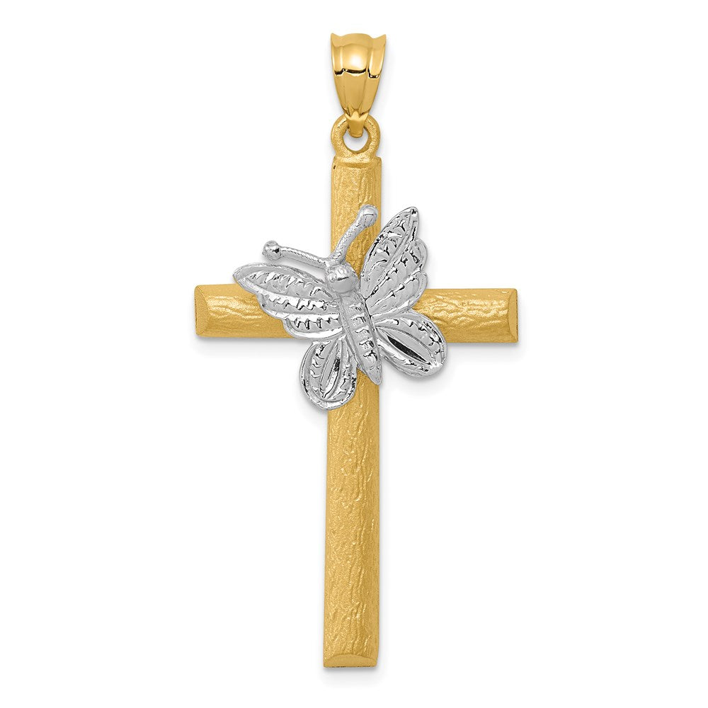 14k Two-tone Cross with Butterfly Pendant (2.9 grams)