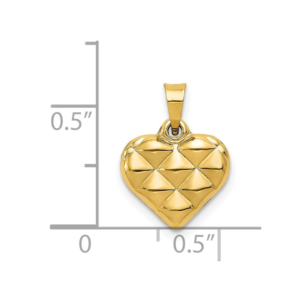14K Polished and Textured 3-D Heart Pendant (0.47 grams)