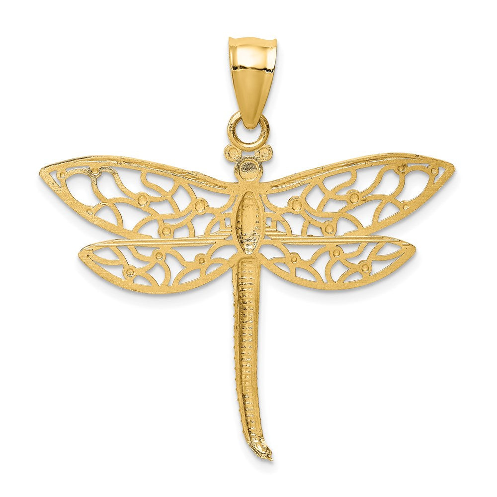 14k Yellow Gold 38.5 mm Diamond-cut Dragonfly Pendant (1.79 grams)