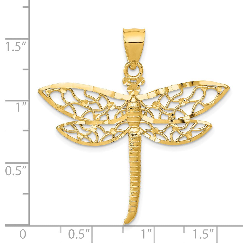 14k Yellow Gold 38.5 mm Diamond-cut Dragonfly Pendant (1.79 grams)