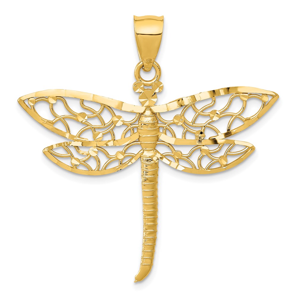 14k Yellow Gold 38.5 mm Diamond-cut Dragonfly Pendant (1.79 grams)