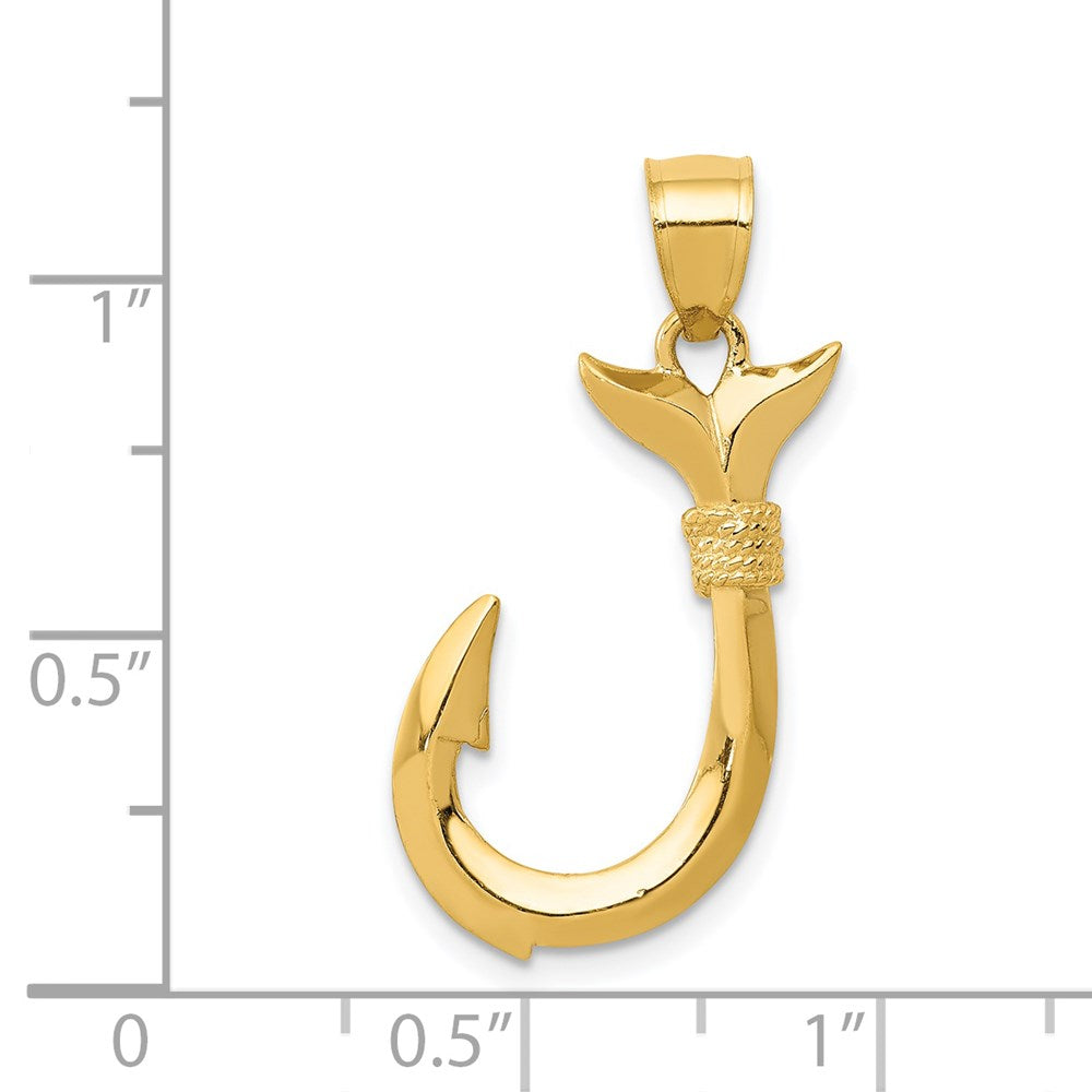 14k Yellow Gold 13 mm 3D Whale Tail Hook Pendant (1.8 grams)