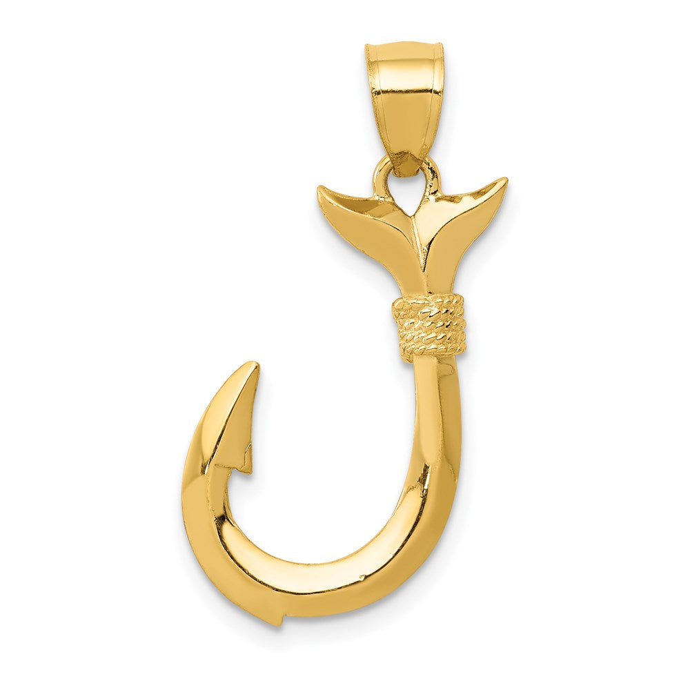 14k Yellow Gold 13 mm 3D Whale Tail Hook Pendant (1.8 grams)