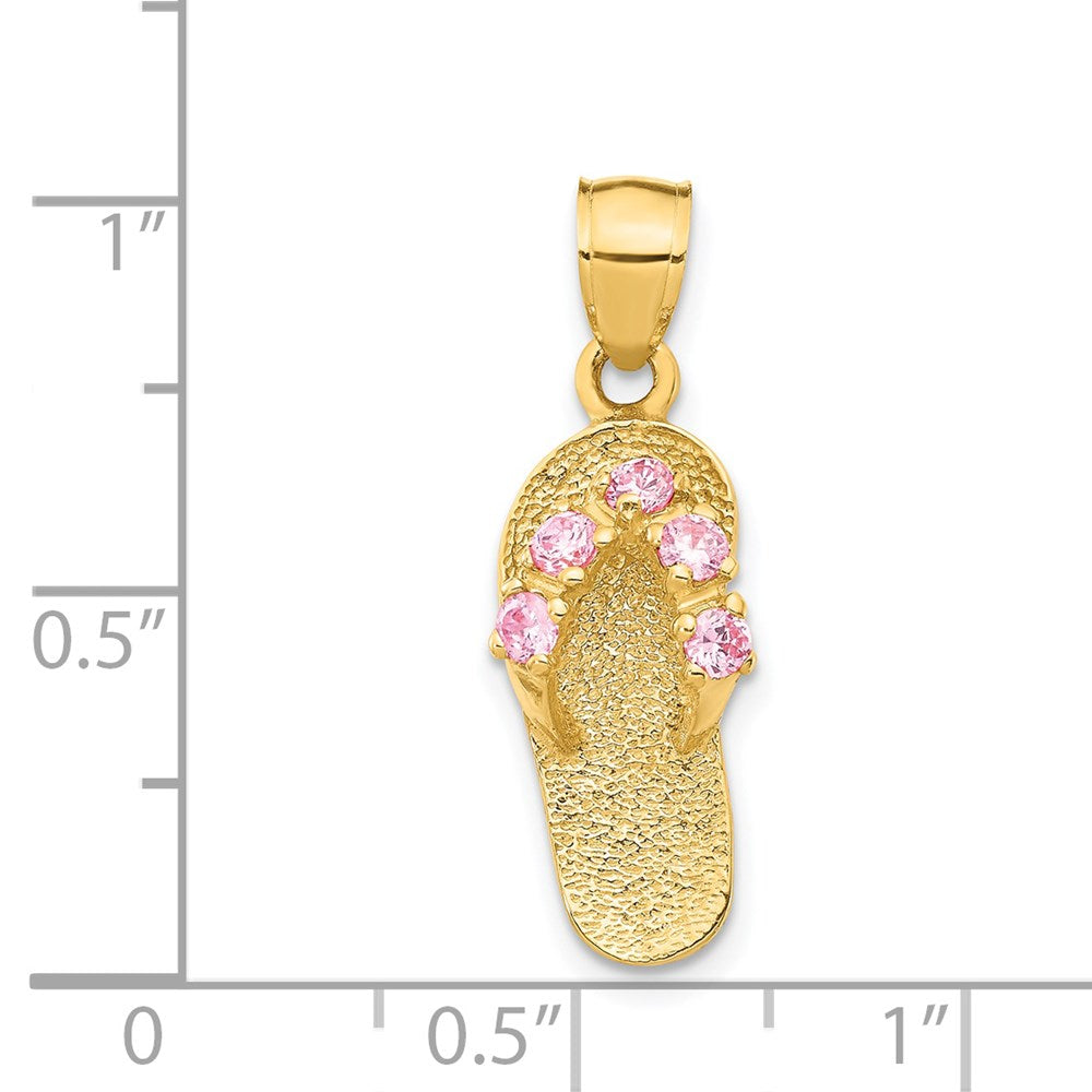 14k Yellow Gold 8 mm 3D October/CZ Cubic Zirconia Birthstone Flip Flop Pendant