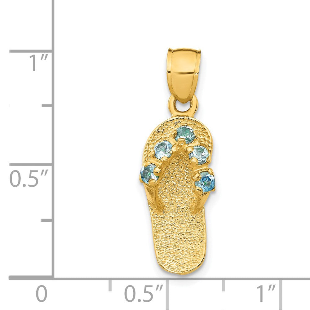 14k Yellow Gold 8 mm 3D December/CZ Cubic Zirconia Birthstone Flip Flop Pendant (1.92 grams)