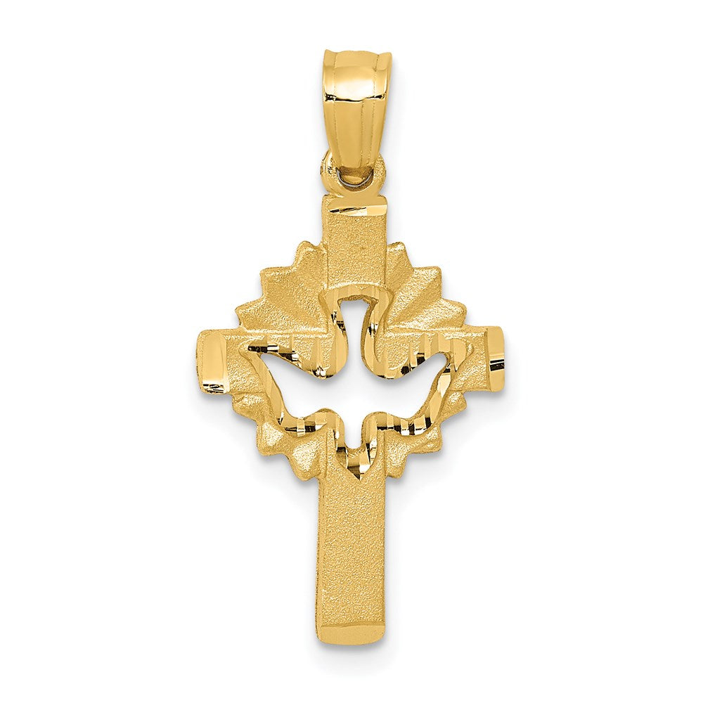 14k Yellow Gold 14 mm Dove Cross Charm (1.41 grams)