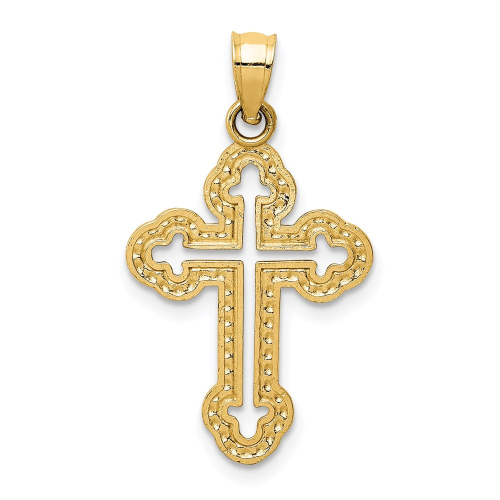 14k Yellow Gold 16 mm Cut-out Budded Cross Charm (0.98 grams)