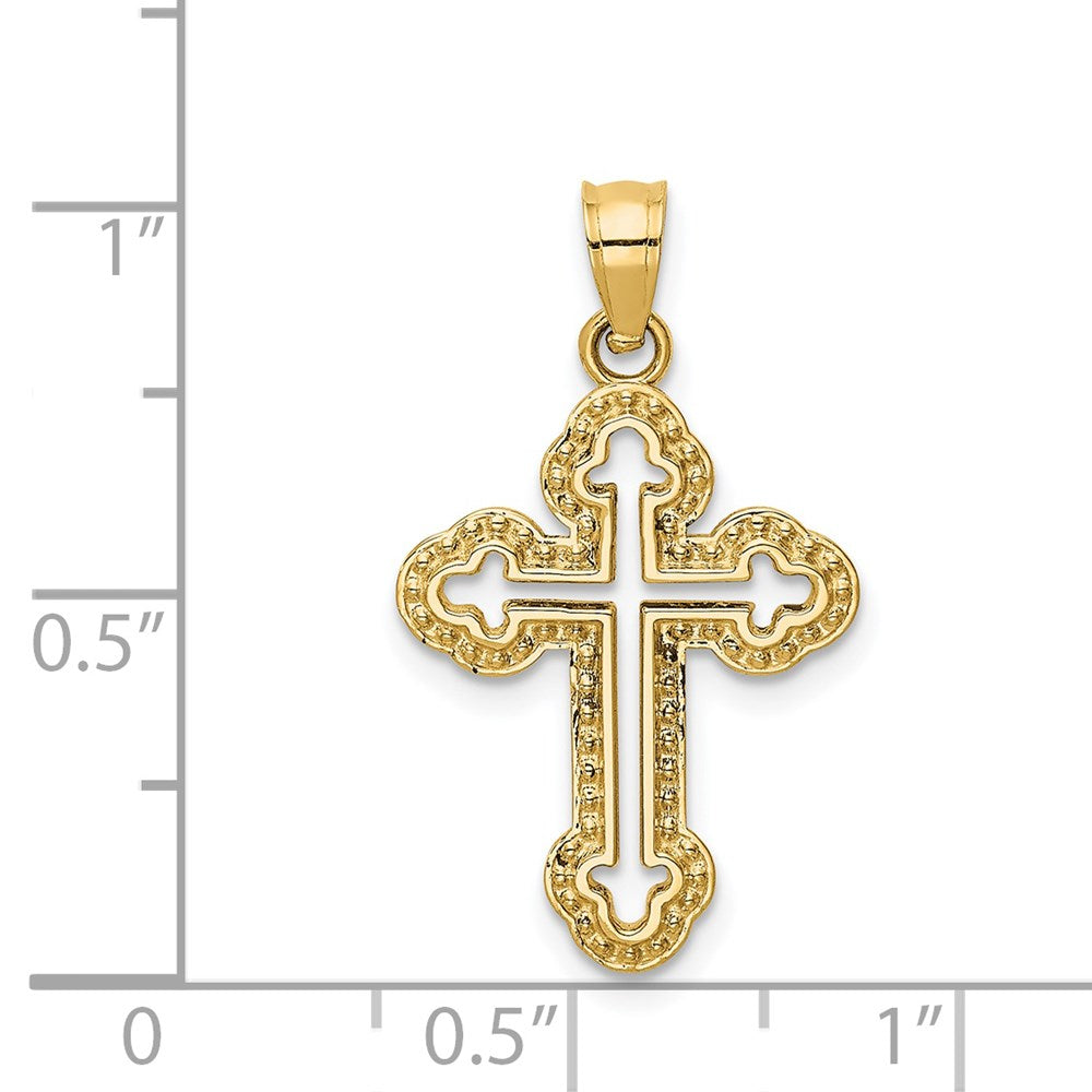 14k Yellow Gold 16 mm Cut-out Budded Cross Charm (0.98 grams)