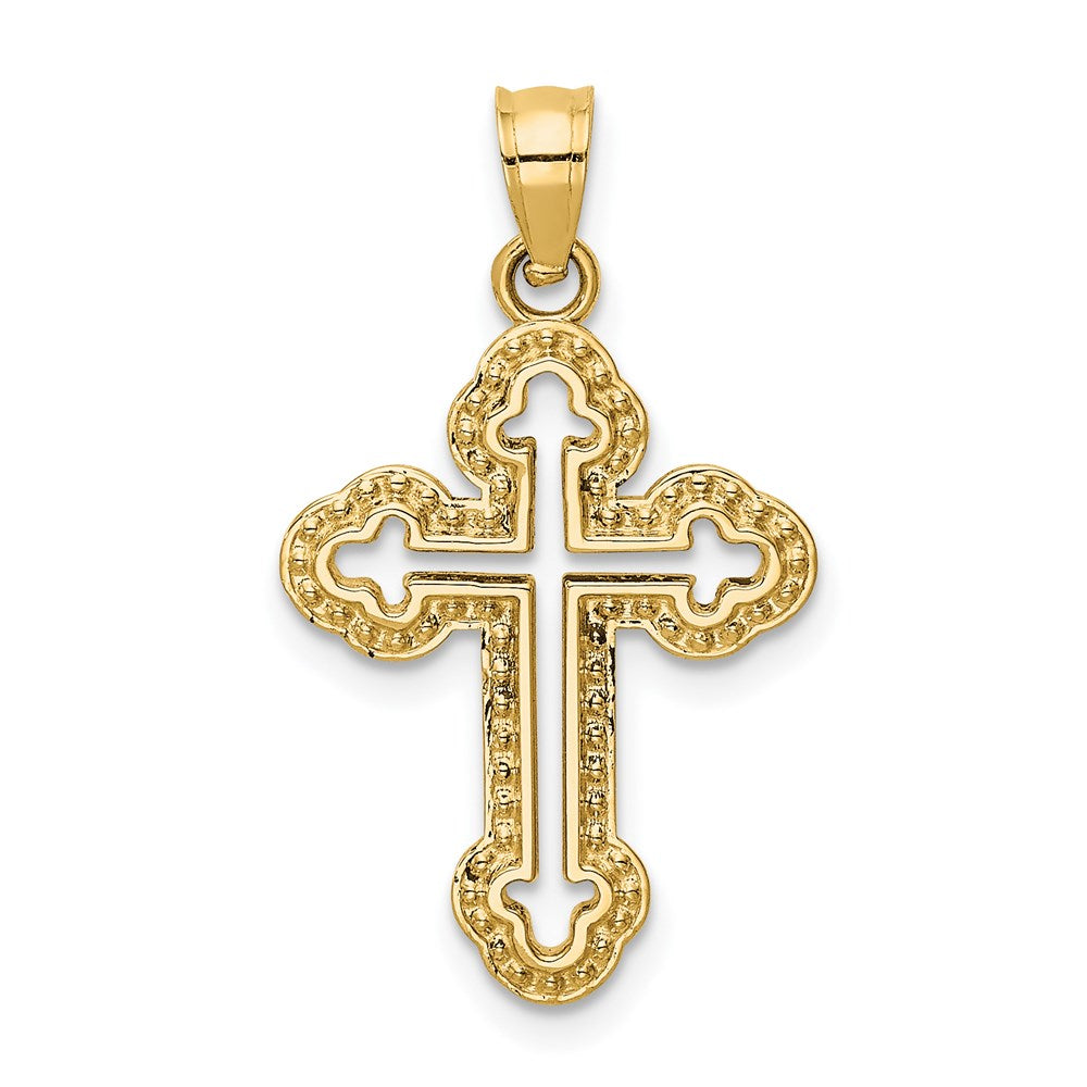 14k Yellow Gold 16 mm Cut-out Budded Cross Charm (0.98 grams)