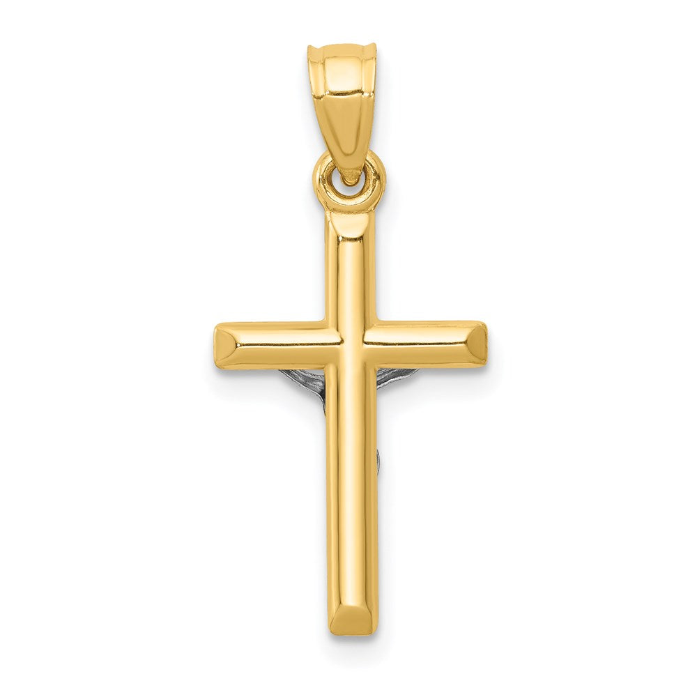 14k Two-tone 12 mm Hollow Jesus Crucifix Charm (0.51 grams)