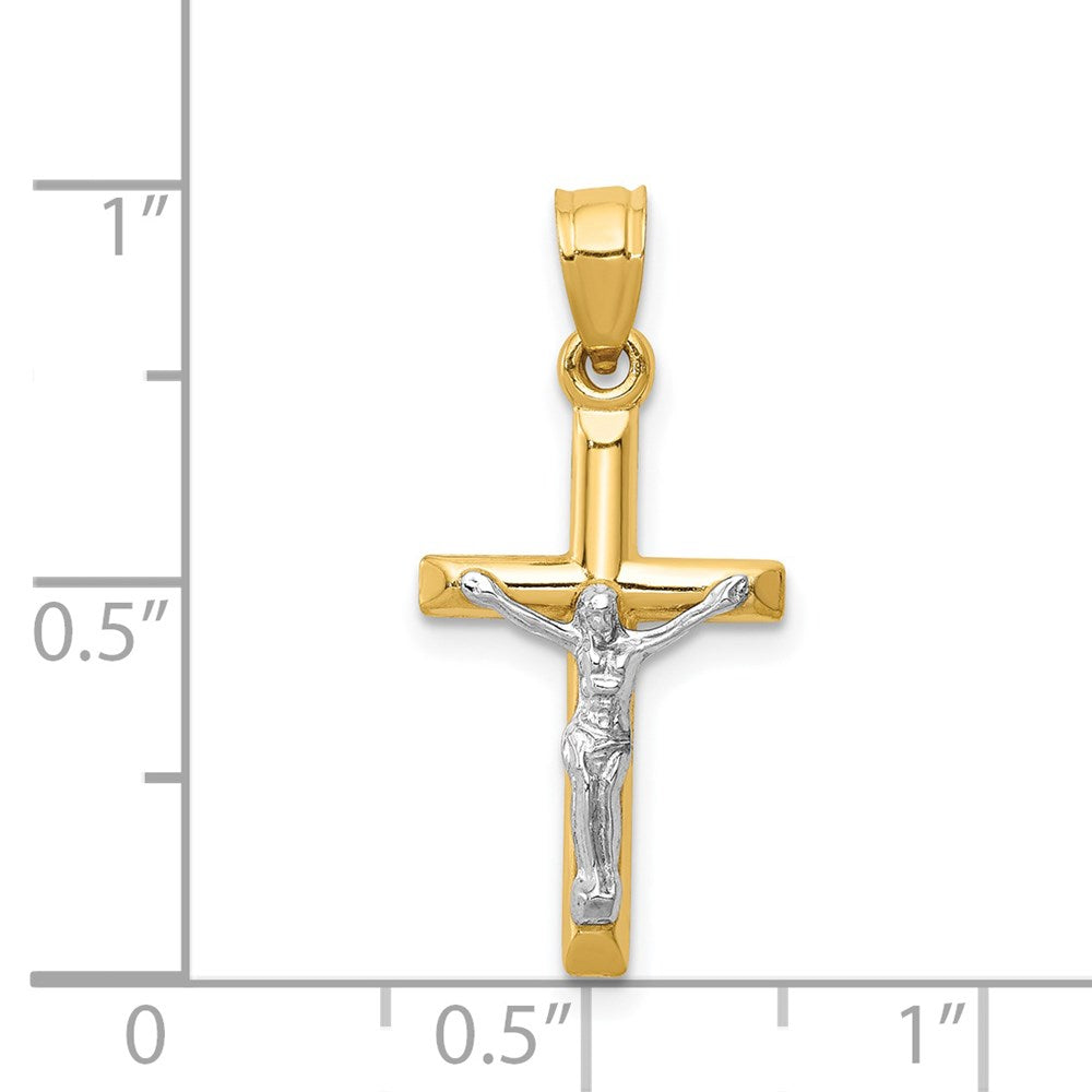 14k Two-tone 12 mm Hollow Jesus Crucifix Charm (0.51 grams)