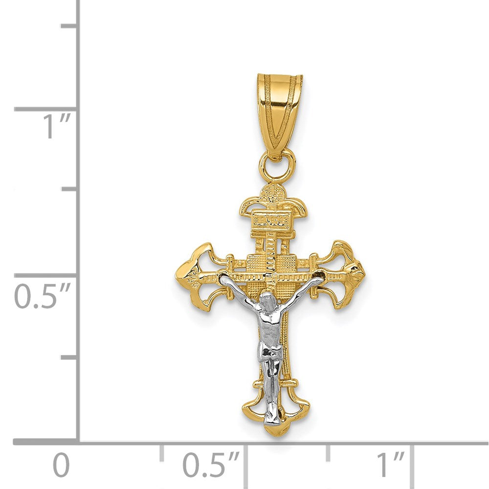 14k Two-tone 14 mm Two-tone INRI Jesus Crucifix Charm (0.9 grams)