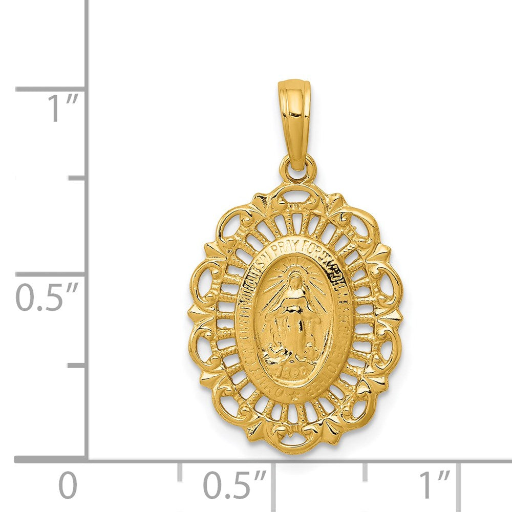 14k Yellow Gold 15.6 mm Oval Miraculous Medal Pendant (1.53 grams)