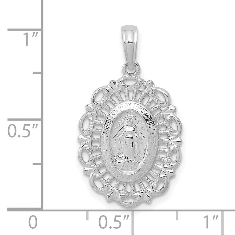 14k White Gold 15.6 mm Oval Miraculous Medal Pendant (1.5 grams)