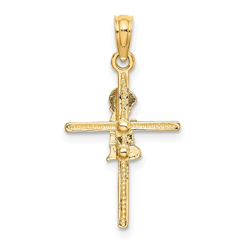 14k Yellow Gold 14.3 mm Praying Boy Cross Charm (0.75 grams)