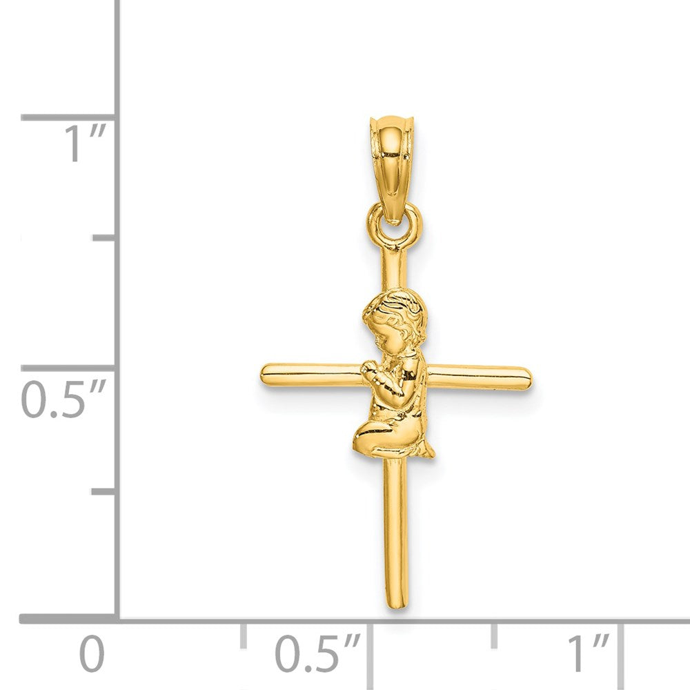 14k Yellow Gold 14.3 mm Praying Boy Cross Charm (0.75 grams)