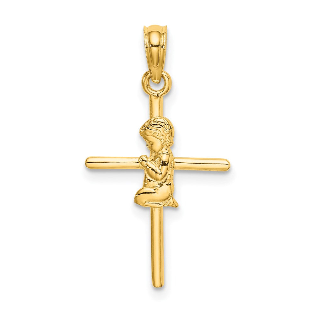 14k Yellow Gold 14.3 mm Praying Boy Cross Charm (0.75 grams)