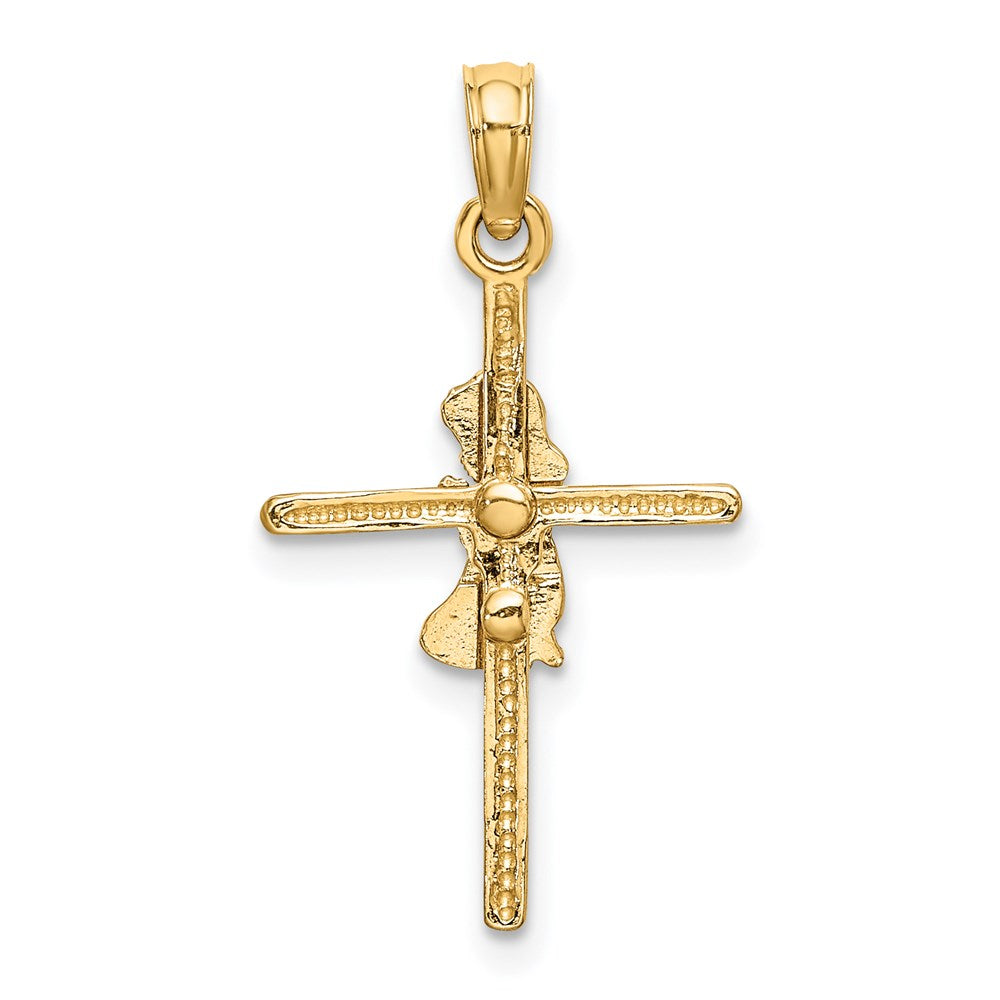 14k Yellow Gold 14.3 mm Praying Girl Cross Charm (0.77 grams)