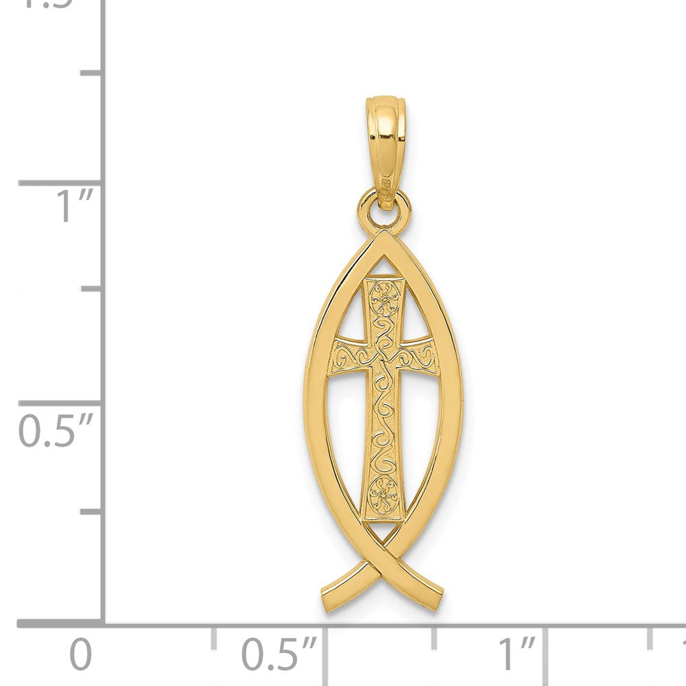 14k Yellow Gold 9 mm Ichthus Fish Pendant (0.74 grams)