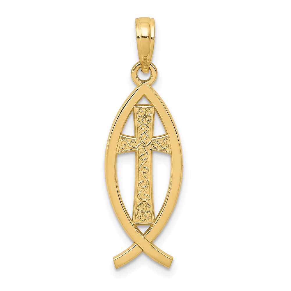 14k Yellow Gold 9 mm Ichthus Fish Pendant (0.74 grams)