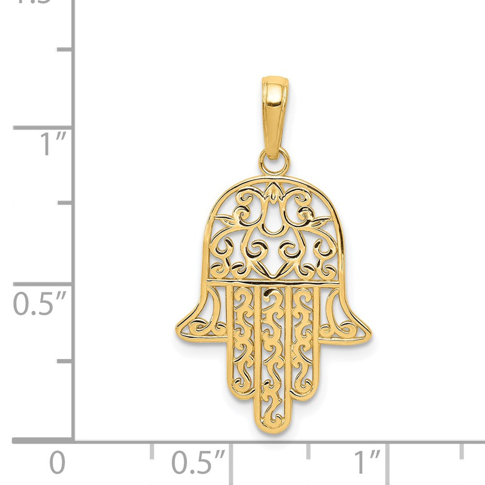 14k Yellow Gold 17 mm Filigree Chamseh Pendant (1.25 grams)