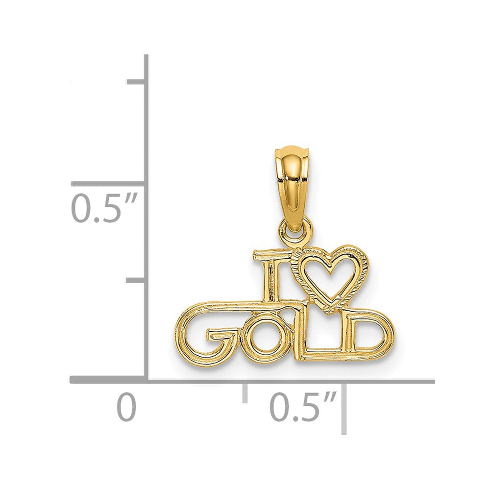 14K Polished / Textured I HEART GOLD Charm (0.53 grams)