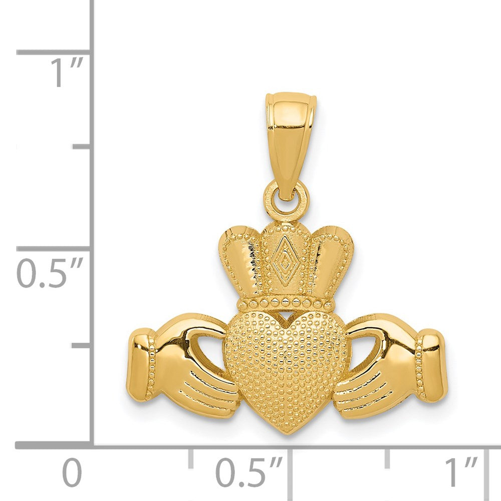 14K Claddagh Pendant with Textured Crown (1.33 grams)