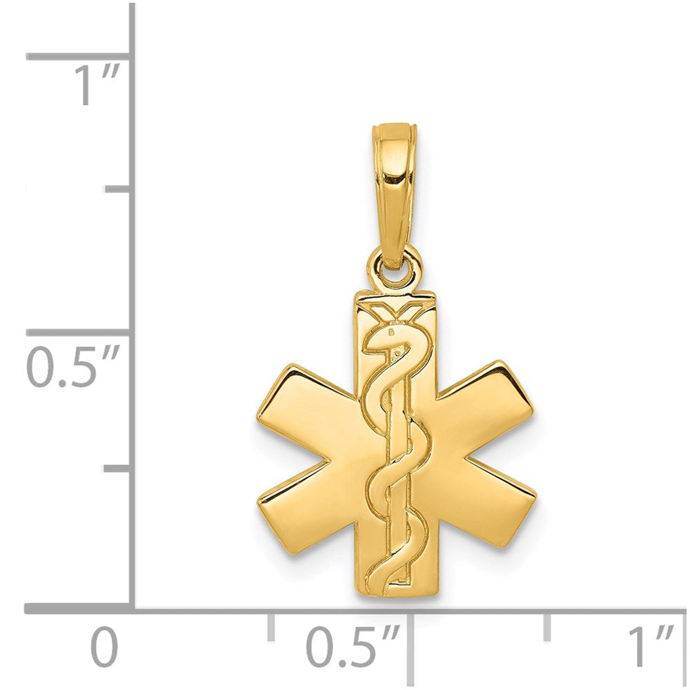 14k Yellow Gold 13 mm Paramedic/EMT Symbol Pendant (1.4 grams)