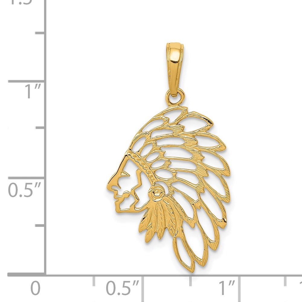 14k Yellow Gold 16 mm Cut-out Head Dress Pendant (1.04 grams)