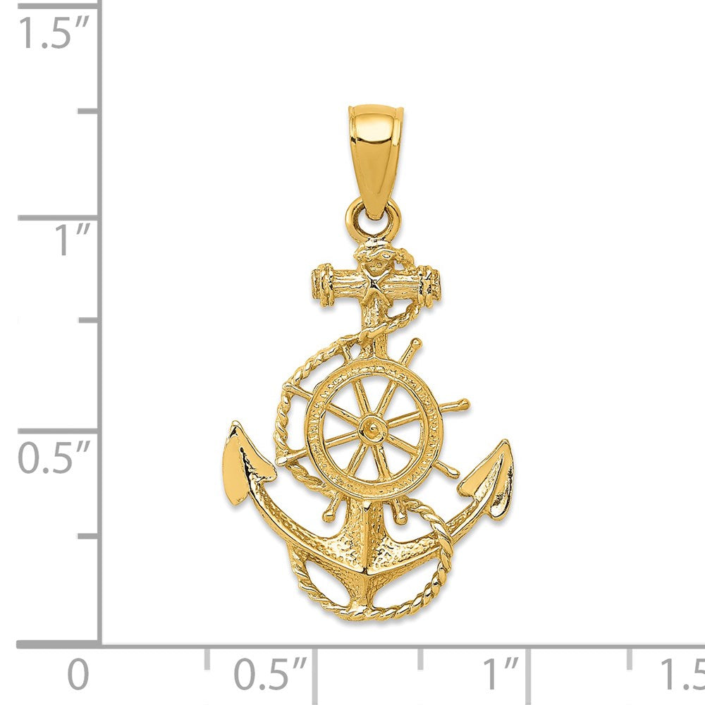 14k Yellow Gold 17 mm Anchor and Wheel Pendant (1.2 grams)