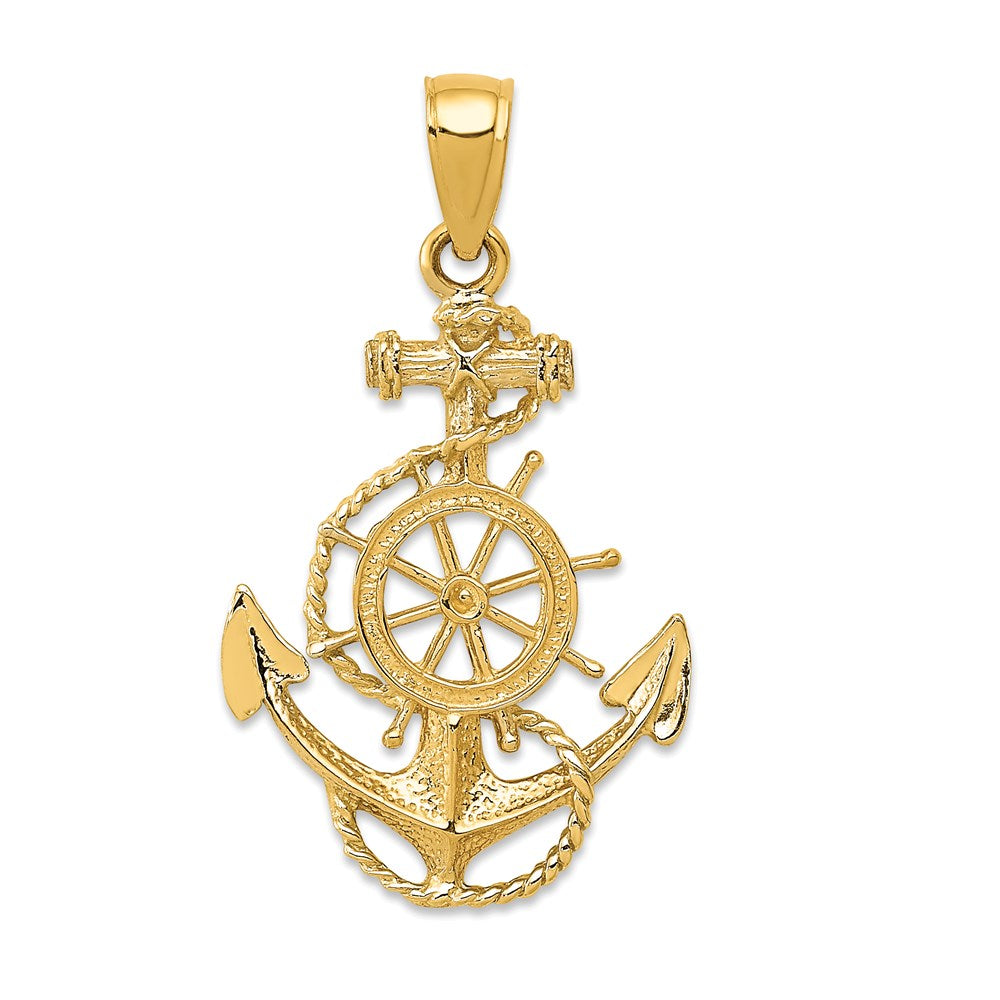 14k Yellow Gold 17 mm Anchor and Wheel Pendant (1.2 grams)