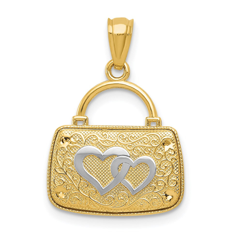 14K and White Rhodium 3-D Reversible Heart Handbag Pendant (1.49 grams)