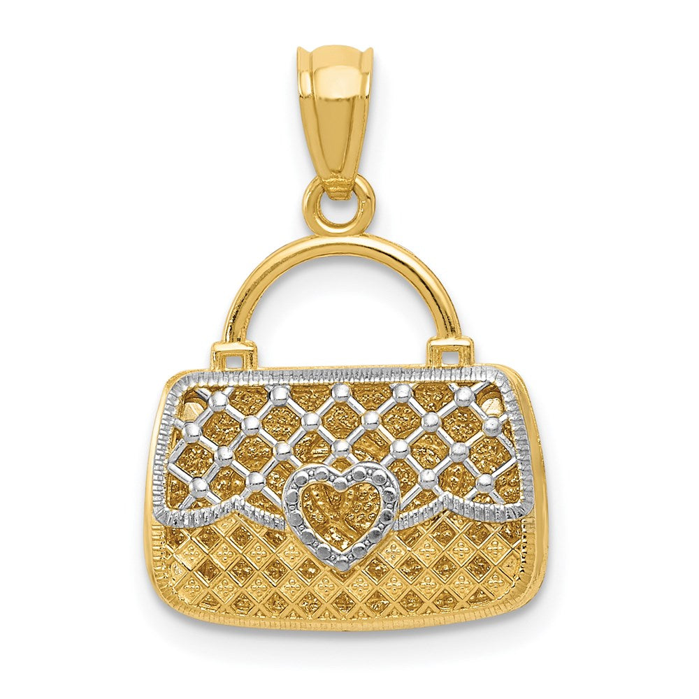 14K and White Rhodium 3-D Reversible Heart Handbag Pendant (1.49 grams)