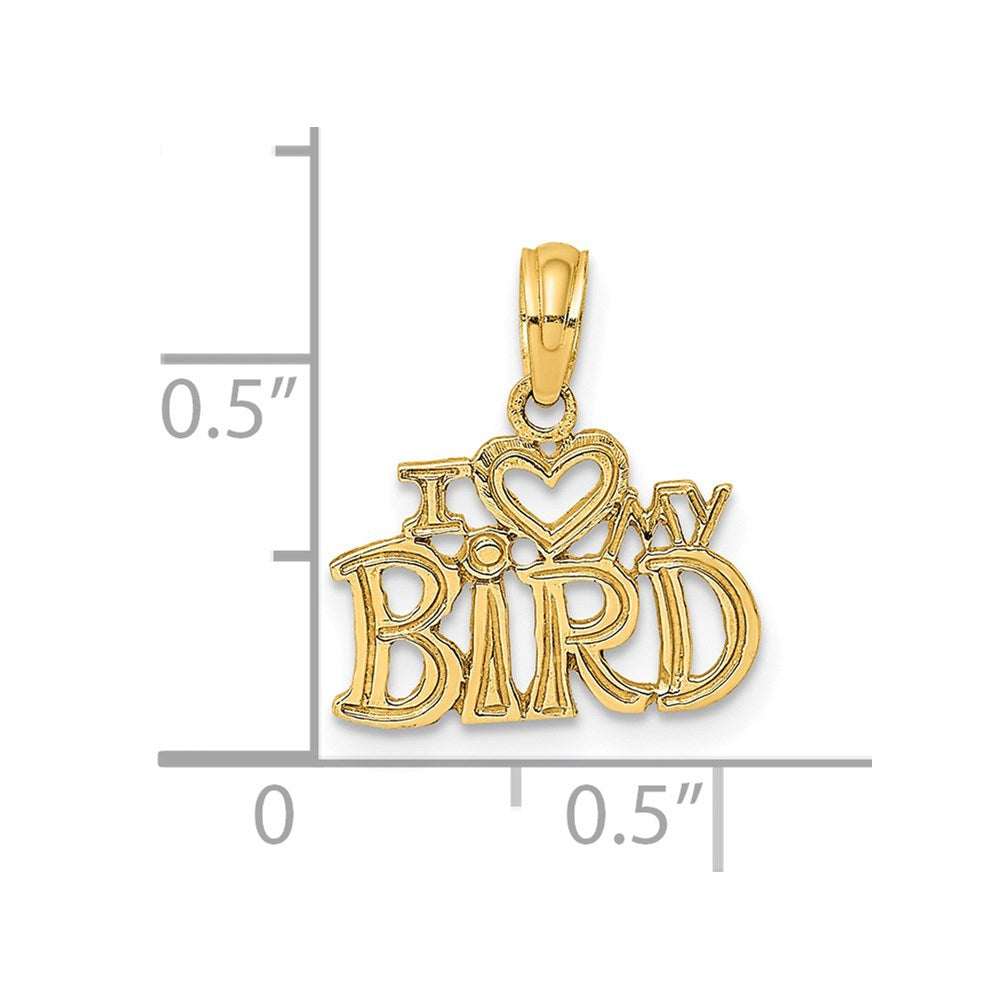 14k Yellow Gold 13 mm I HEART MY BIRD Charm (0.68 grams)