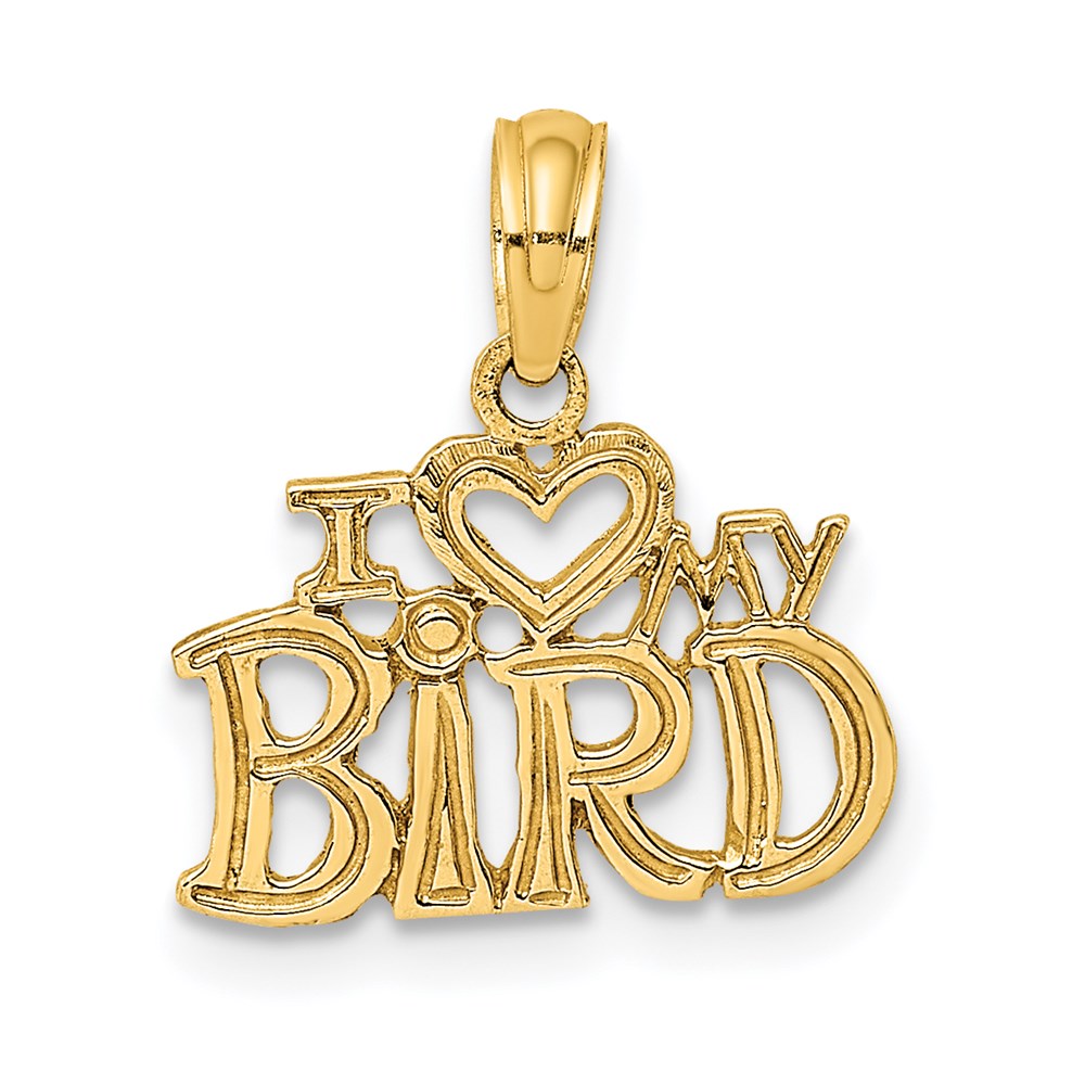 14k Yellow Gold 13 mm I HEART MY BIRD Charm (0.68 grams)