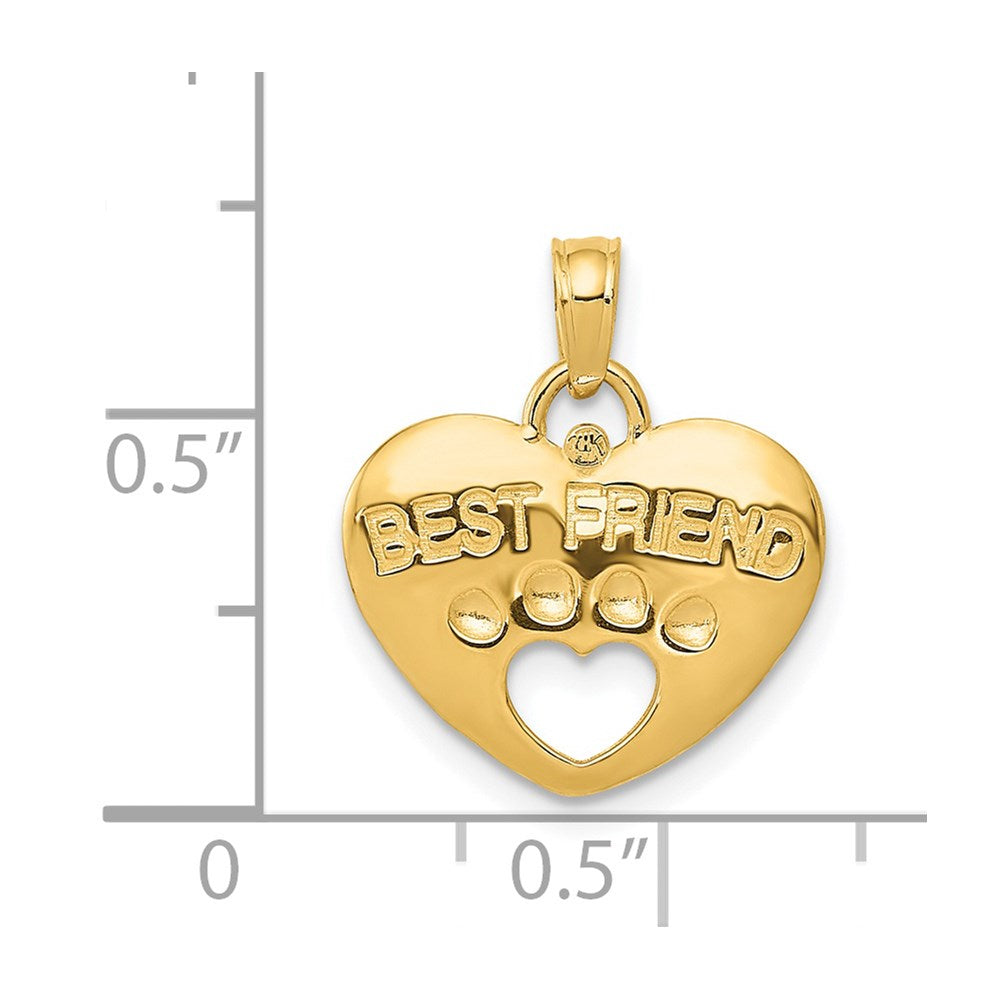 14K BEST FRIEND on Heart with Cut-Out Paw Print Pendant (1.71 grams)