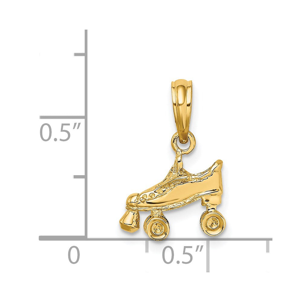 14k Yellow Gold 12.35 mm 3-D Roller Skate Charm (1.54 grams)