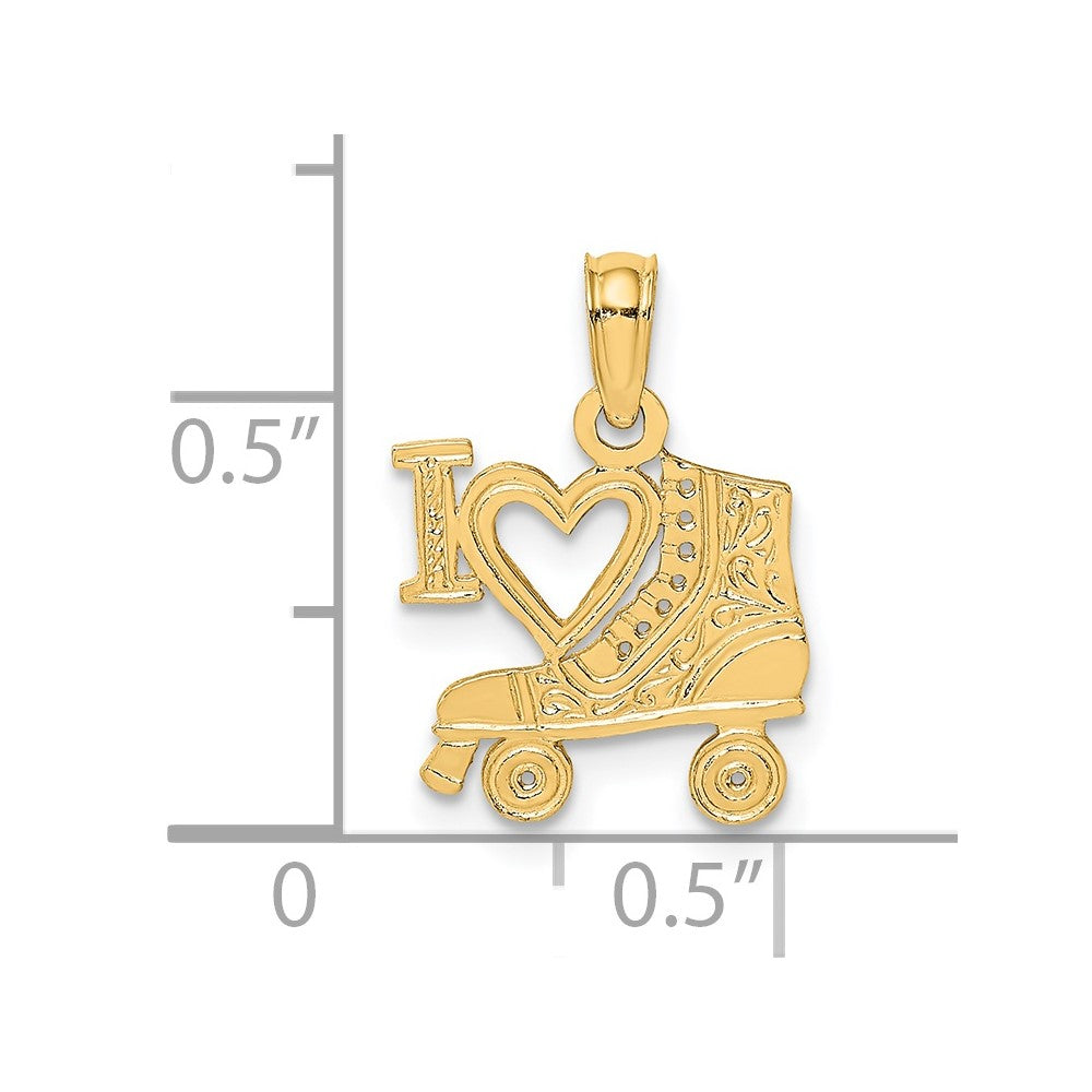 14k Yellow Gold 12.05 mm I HEART w/Roller Skate Charm (0.6 grams)