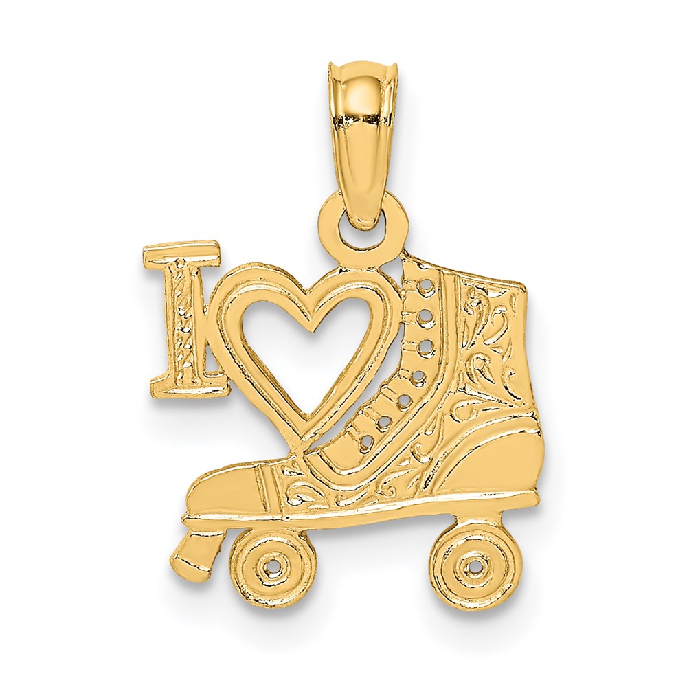 14k Yellow Gold 12.05 mm I HEART w/Roller Skate Charm (0.6 grams)