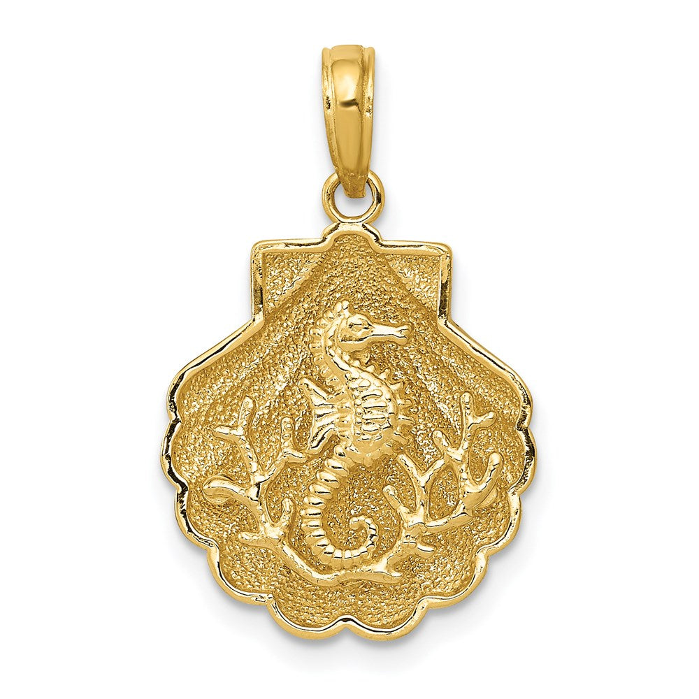 14k Yellow Gold 15 mm Seahorse in a Shell Pendant (2.35 grams)