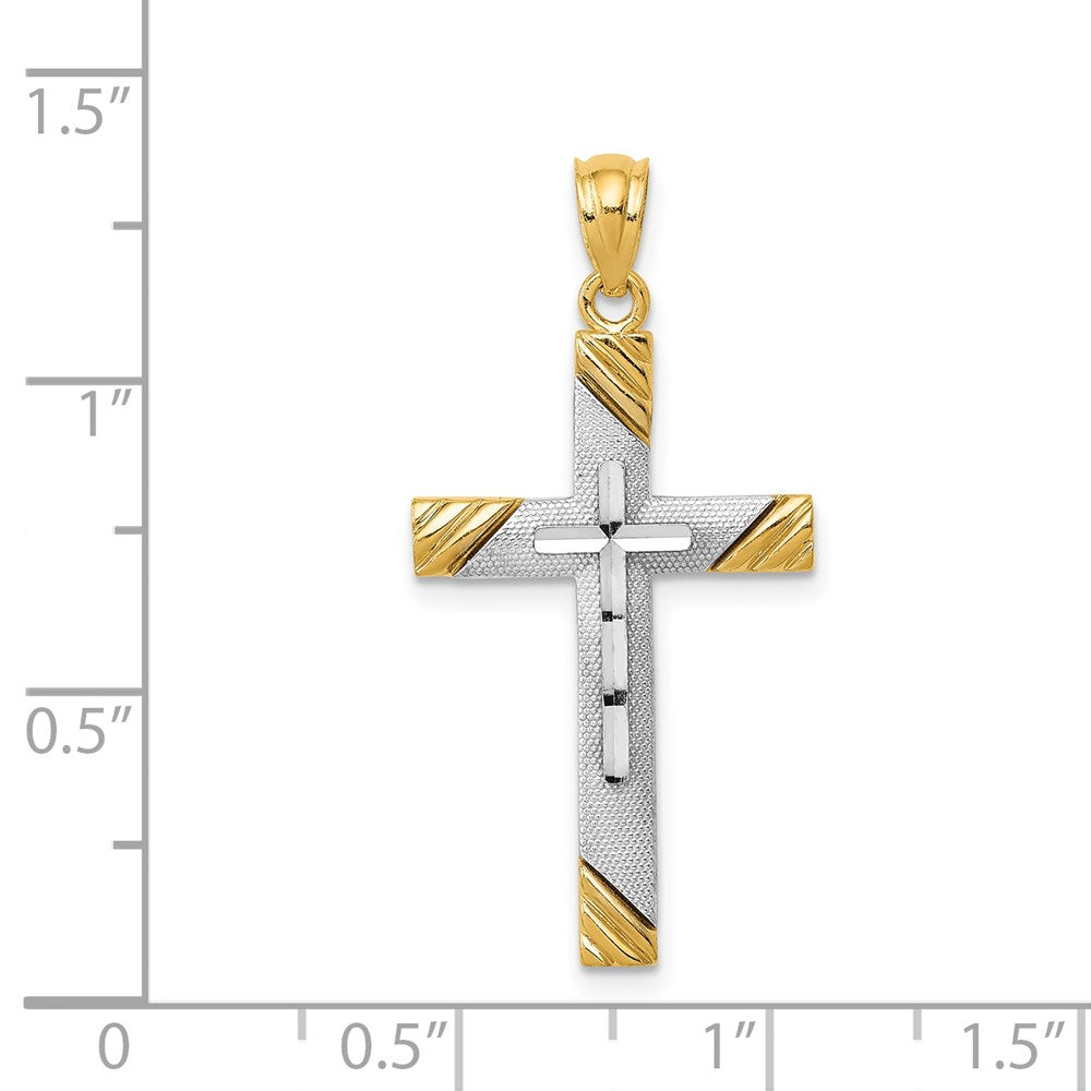 14k Yellow & Rhodium 16.3 mm  Cross Pendant (1.32 grams)