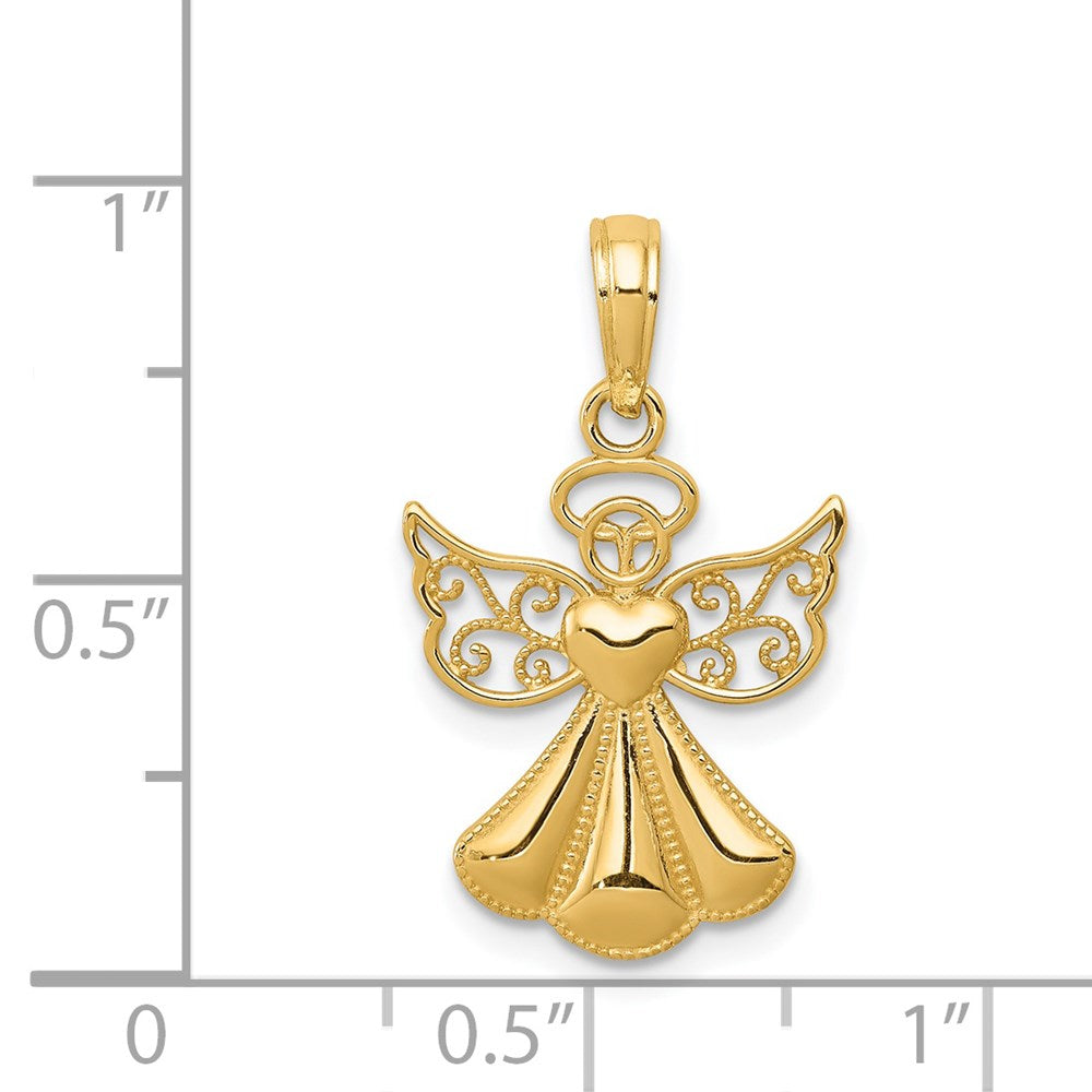 14K Polished and Textured Guardian Angel with Heart Pendant (0.97 grams)