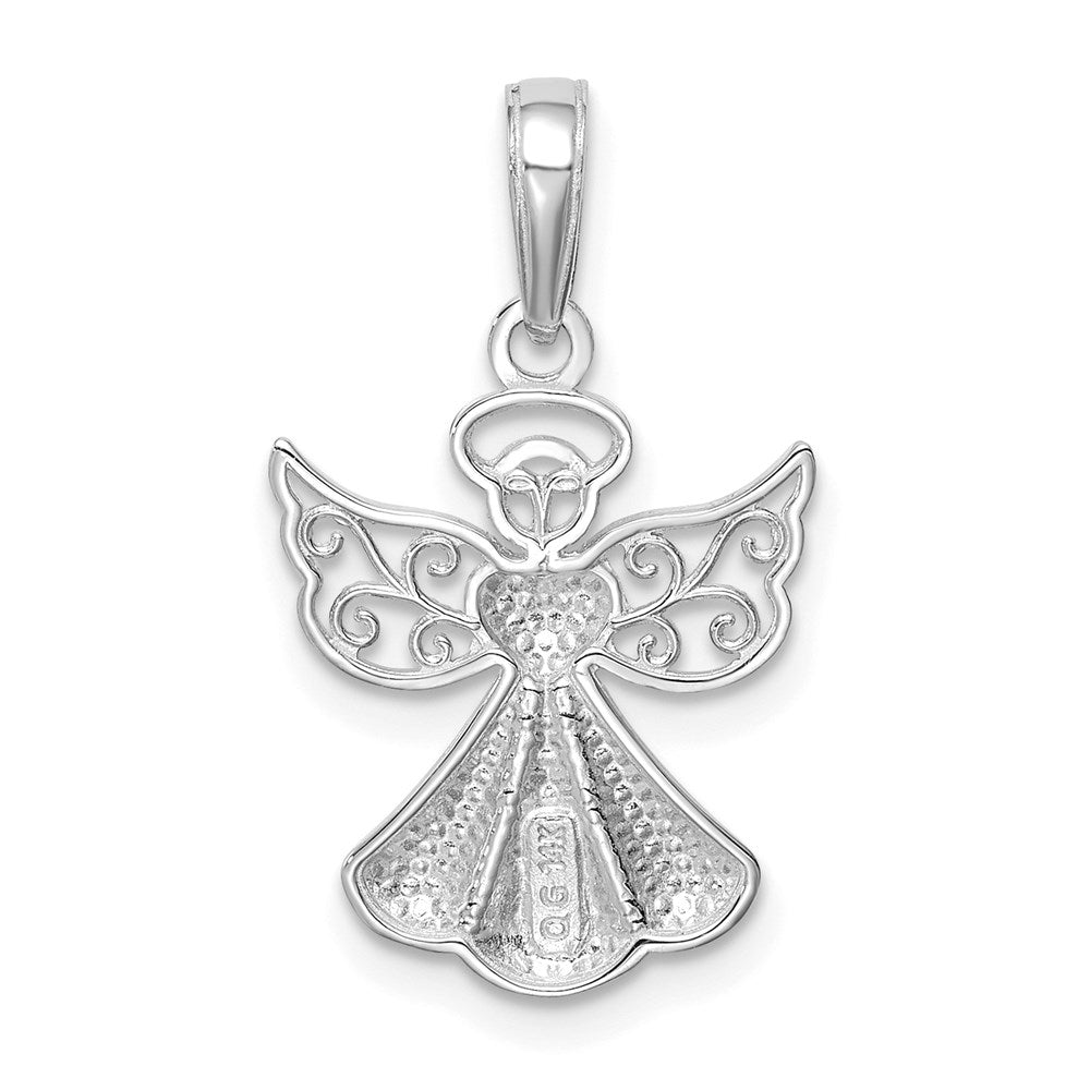 14K White Gold Polished and Textured Guardian Angel with Heart Pendant (1.01 grams)