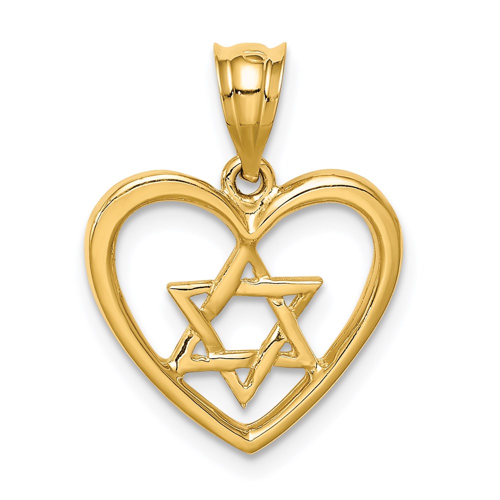14K Polished Star of David in Heart Pendant (1.27 grams)
